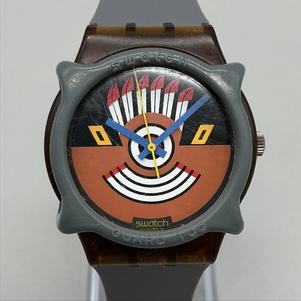 Vintage Swatch Ruffled Feathers Mens Watch 33mm Guard Too Silicone Band